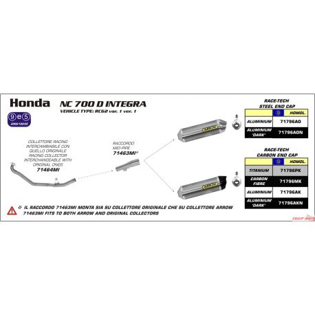 Collecteur d'echappement racing ARROW HONDA NC700S NC700X NX750S NC750X INTEGRA