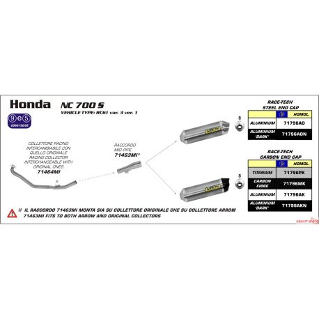 RACCORD Echappement ARROW HONDA NC700S NC750S 2012-2016