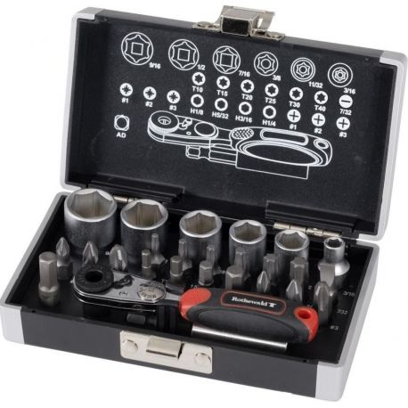Rothewald jeu mini-clés à cliquet 1/4"", 26 pièces en pouce