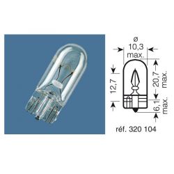 Ampoule W2,1X9,5D temoins culot verre 12V 3W