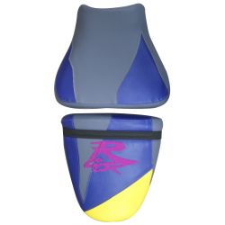 housse de selle bagster SUZUKI GSXR750 1996 CITRON/VIOLET/ACIER/LETTRE FUSHIA