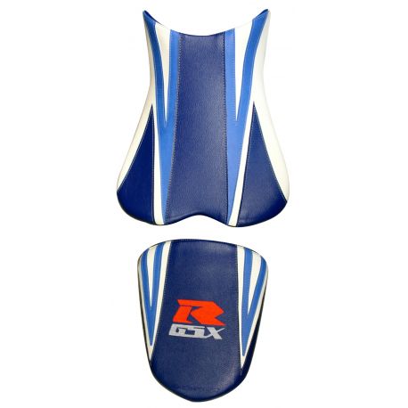 housse de selle bagster SUZUKI GSXR750 2006 BLEU/BLANC/AZUR/LETTRES ROUGES ET BLANCHES