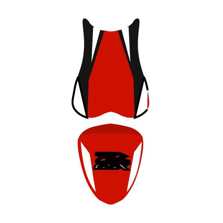 housse de selle bagster SUZUKI GSXR600 2007 ROUGE/BLANC/CARBONE/LETTRES ROUGES ET BLANCHES