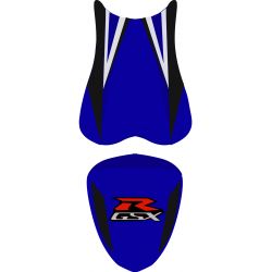 housse de selle bagster SUZUKI GSXR600 2007 BLEU/CARBONE/NOIR/ARGENT/LETTRES ROUGES ET BLANCHE