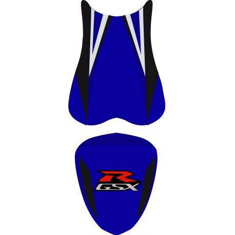 housse de selle bagster SUZUKI GSXR600 2007 BLEU/CARBONE/NOIR/ARGENT/LETTRES ROUGES ET BLANCHE