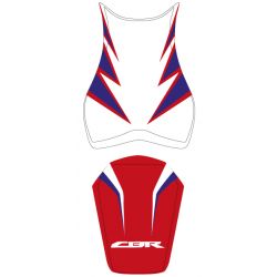 housse de selle bagster HONDA CBR1000RR 2010 BLANC/BLEU/ROUGE/LETTRES BLANCHES