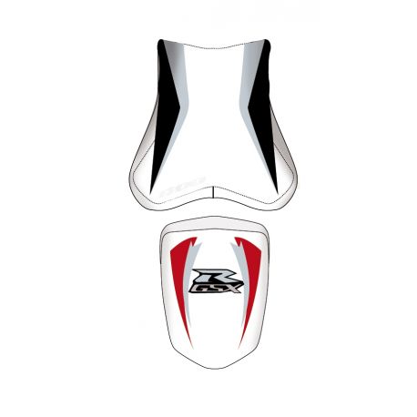 housse de selle bagster SUZUKI GSXR750 2009-2010 BLANC/NOIR/GRIS/LETTRES ROUGES