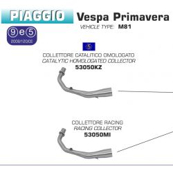 Collecteur d'Echappement ARROW VESPA 125 PRIMAVERA 150 PRIMAVERA 2014-2016