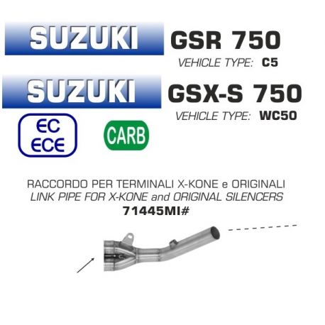 Raccord d'Echappement ARROW pour collecteur d'origine ou arrow SUZUKI GSR 750 GSXS 750
