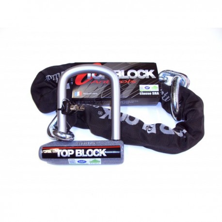 Antivol moto TOP BLOCK SILVER 120L homologué classe SRA avec chaine
