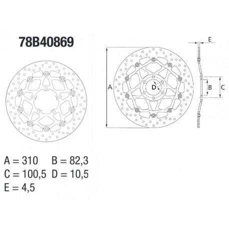 Disque de frein BREMBO Série Oro Flottant 78B40869 TRIUMPH BONNEVILLE DAYTONA STREET SCRAMBLER STREET TRIPLE STREET TWIN