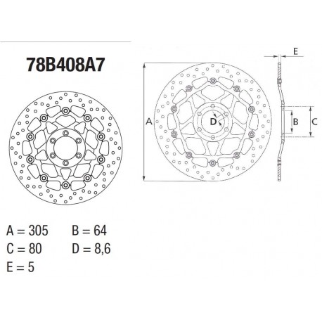 Disque de frein BREMBO Série Oro Flottant 78B408A7 KTM 990 SUPERMOTO R 990 SUPER MOTO T