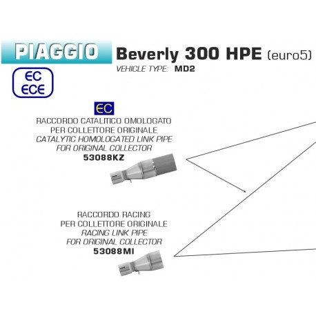 Raccord échappement ARROW PIAGGIO BEVERLY 300 HPE 2021 à 2023