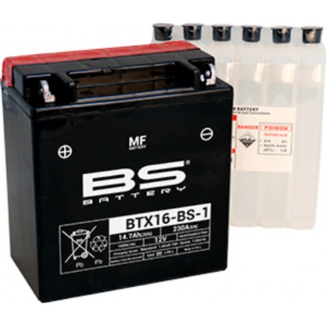 Batterie moto BS BATTERY Haute-performance 12 Volts Sans entretien YTX16-BS-1 BTX16-BS-1