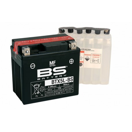 Batterie moto BS BATTERY Haute-performance 12 Volts Sans entretien YTX5L-BS BTX5L