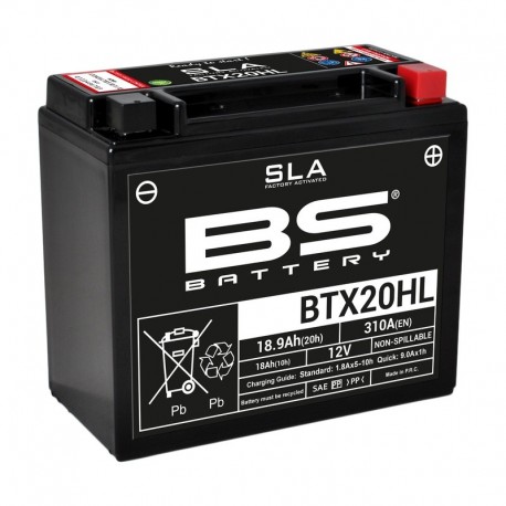 Batterie moto BS BATTERY Haute-performance 12 Volts Sans entretien YTX20HL-BS BTX20HL
