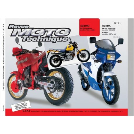REVUE MOTO TECHNIQUE HONDA NX650 DOMINATOR 1988-1998 / SLR650 1997-1998 et SUZUKI RG125 GAMMA 1985-1988
