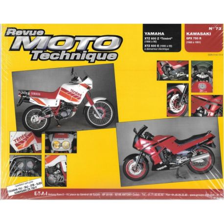 REVUE MOTO TECHNIQUE KAWASAKI GPX750R 1988-1991 et YAMAHA XTZ600Z Tenere 1986-1990 et XTZ600E 1990-1999