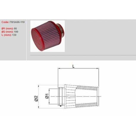 Filtre à air BMC conique universel pour moto quad scooter 66 mm