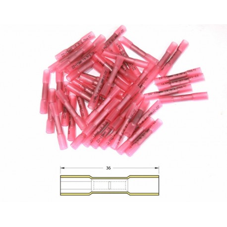 Bout à bout à sertir thermorétractable BIHR Ø05/15mm²  50pcs transparent rouge