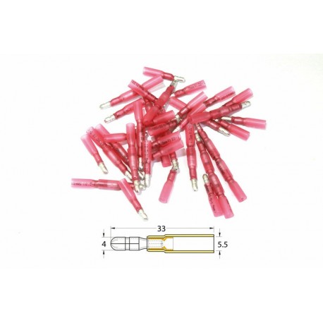 Bout à bout mâle rond à sertir thermorétractable BIHR Ø05mm²/15mm²  50pcs transparent rouge
