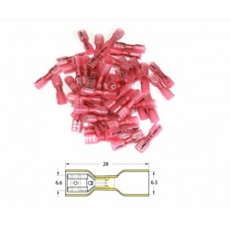 Bout à bout femelle plat à sertir thermorétractable BIHR Ø05mm²/15mm²  50pcs transparent rouge