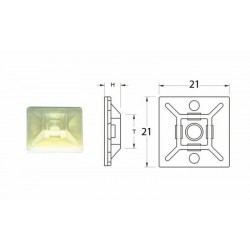 Attaches adhésives BIHR 21x21mm blanc pour collier nylon
