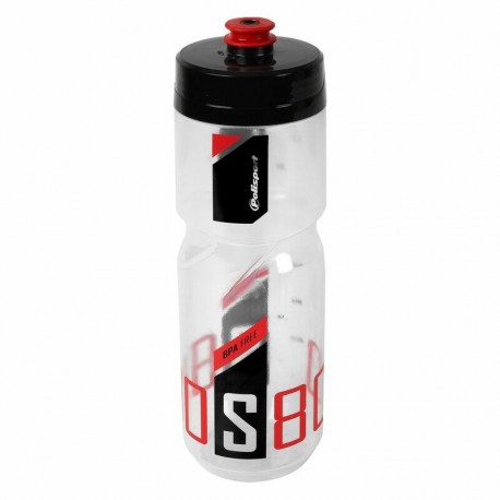 Bidon POLISPORT 800ml S800 clair/noir/rouge bouchon à visser