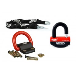 Kit antivol moto homologué VECTOR chaine + antivol MINIMAX + Fixation Compac Blok
