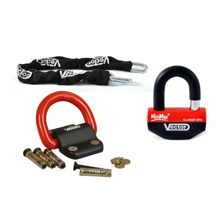 Kit antivol moto homologué SRA FFMC comprenant une chaine + antivol disque + Fixation Compac Blok