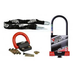 Kit antivol moto homologué VECTOR chaine + antivol U SUPER MAX MC XXXL + Fixation Compac Blok