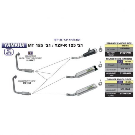 Collecteur pot d'échappement ARROW YAMAHA YZF-R 125 MT 125 XSR 125 EURO 5