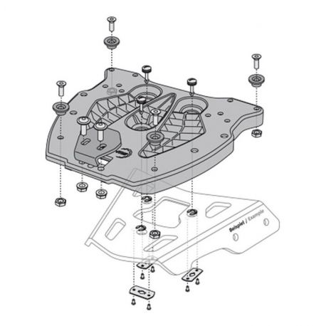 Platine d'adaptation sur ALU-RACK. Pour top case SW MOTECH TRAX