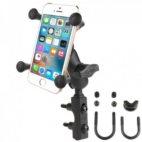 Pack complet RAM MOUNTS X-Grip® bras court fixation en U sur guidon ou réservoir de frein / embrayage moto smartphones S/M