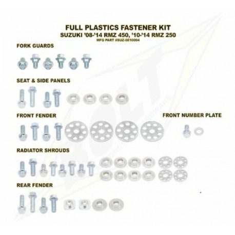 Kit vis complet de plastiques BOLT SUZUKI RMZ 250 2010-2018 RMZ 450 2008-2017