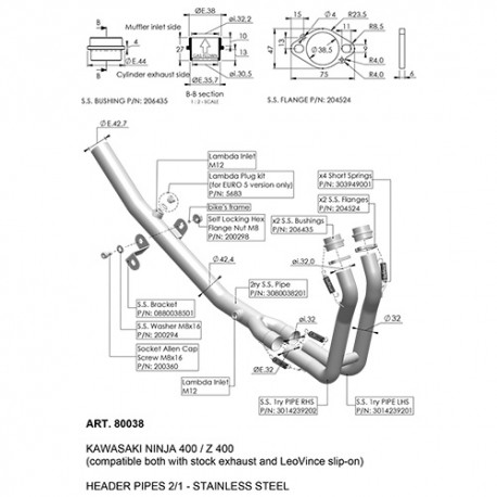 Collecteur LEOVINCE KAWASAKI Z400 / NINJA 400 2018-2023