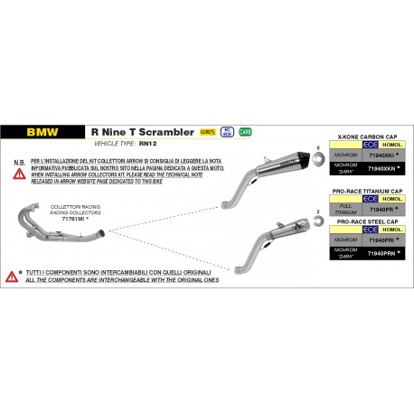 collecteur d'échappement racing ARROW BMW R Nine T SCRAMBLER / URBAN GS