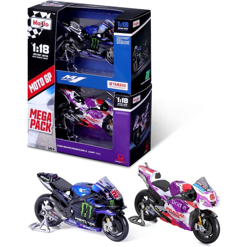 Miniature MAISTO YAMAHA YZF-R M1 et DUCATI DESMOSEDICI PRAMAC moto GP  QUARTARARO Modele reduit Moto GP idée cadeaux motard