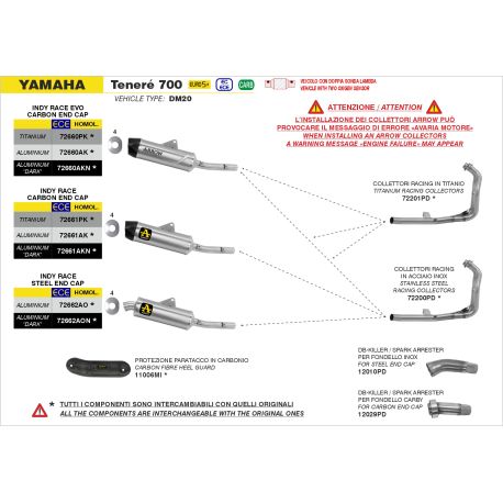 Echappement ARROW INDY RACE embout carbone YAMAHA TENERE 700 2025