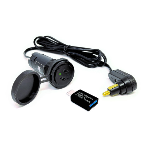 Câble de charge pour sacoche de réservoir avec fiche d'angle DIN et prise USB et USB C
