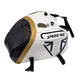 Tapis de reservoir BAGSTER TRIUMPH SPEED 400 2024-2026 BLANC NOIR DECO JAUNE OR NOIR