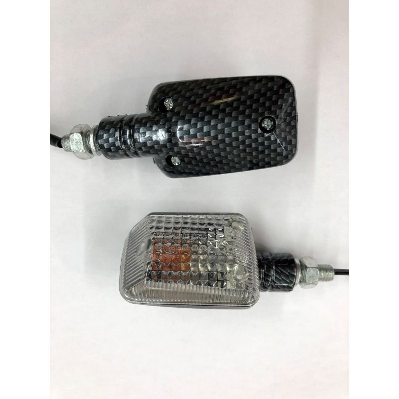 Paire De Clignotants Mini Moto - Noir, Verre Jaune, 12V 21W, Tige Longue En Caoutchouc